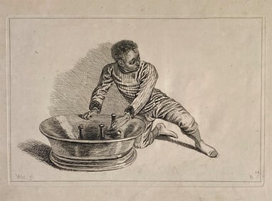 FRANCOIS BOUCHER (French, 1703-1770). Black African Removing Bottles From a Cooler, Etching by