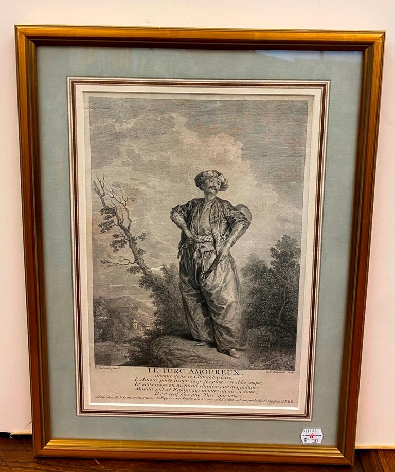 AFTER NICOLAS LANCRET (French, 1690-1743). Le Turc Amoureux, circa 1736, Print engraved by Georg (1 of 11)