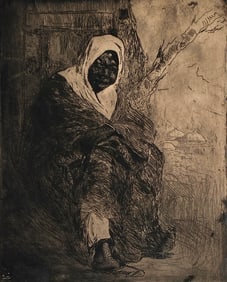 EDGAR CHAHINE (Armenian / French, 1874-1947). Old Arab Woman, Alternative title: "Fellah Woman." Ink