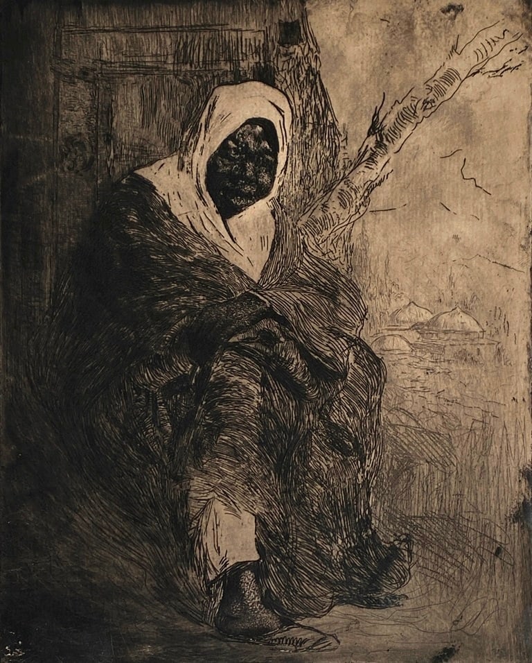 EDGAR CHAHINE (Armenian / French, 1874-1947). Old Arab Woman, Alternative title: "Fellah Woman." Ink (1 of 20)