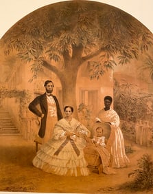 HENRY J. FLEUSS (German / English, 1811 - c. 1880). Family with Black Servant, 1861, Lithograph.