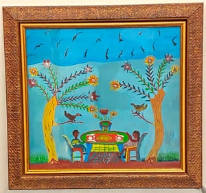 GERARD PAUL (Haitian, b.1943). Couple Sharing a Meal, circa 1960's, Mixed media on paper. Signed