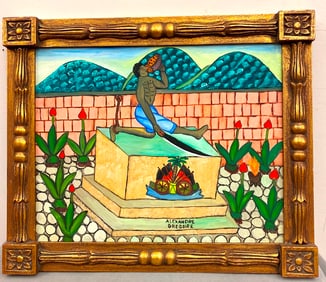 ALEXANDRE GREGOIRE (Haitian, 1922-2001). Figure on the Tomb of the Unknown Soldier. Oil. Signed at