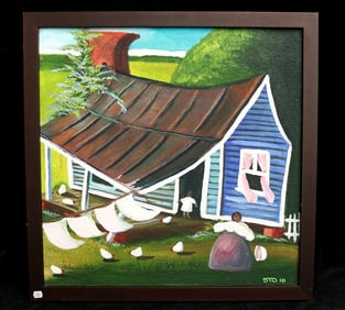 DANNY T. DOUGHTY (American, Contemporary; act. Maryland Easter Shore). "Wash Day", Oil on wood