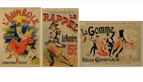 THREE SMALL-SCALE FRENCH LITHOGRAPHIC POSTERS, 19TH / 20TH century. - various mat openings; approx: