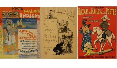 THREE SMALL-SCALE FRENCH LITHOGRAPHIC POSTERS, 19TH / 20TH century. - various mat openings; approx: