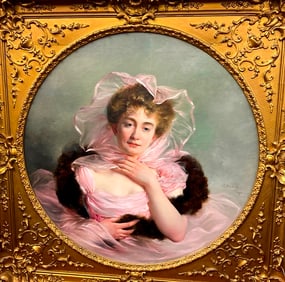 GUILLAUME DUBUFE (French, 1853-1909). Mademoiselle Boulart in a Pink Dress, 1901, Oil on canvas.