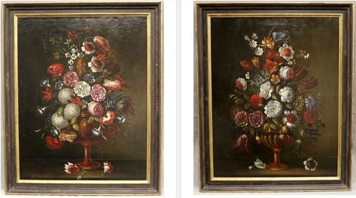 FOLLOWER OF ANDREA SCACCIATI (Italian, 1642-1710). Pair of still life with tulips and other flowers