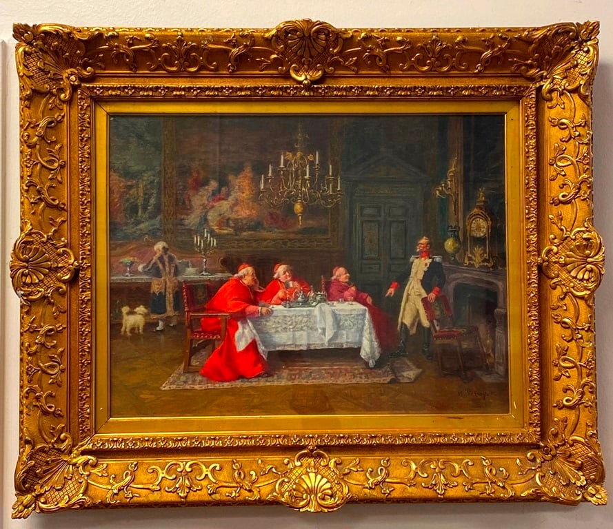 HENRI BRISPOT (French, 1846-1928). Cardinals Dining with an Archduke, Oil on canvas. Signed. lower (1 of 3)