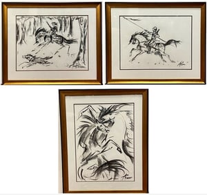 ANDRZEJ PITYNSKI (Polish / American, 1947–2020). Three Works: Two Mounted Knights and a Fierce