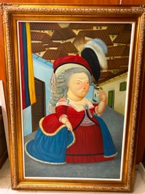 BERNARD CRIS (Contemporary). Marie Antoinette on a Visit to Medellin, Oil on canvas in Fernando