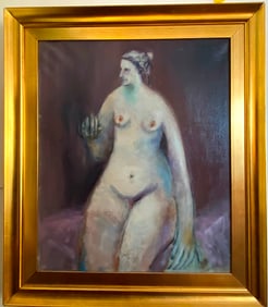 LEOPOLDO PRESAS. (Argentine, 1915-2009). Seated Nude Female Figure, Oil on canvas depicting a nude