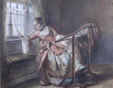 DAVID JOSEPH BLES (Dutch, 1821 - 1899). Anticipation, Watercolor on paper mounted on board. Signed