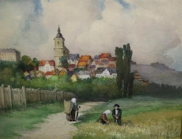 RUTH PAYNE BURGESS (American, 1865-1934). German Alpine Village, 1909, Watercolor on paper. Signed