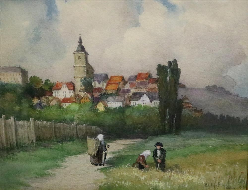 RUTH PAYNE BURGESS (American, 1865-1934). German Alpine Village, 1909, Watercolor on paper. Signed (1 of 20)