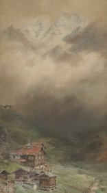 ARTHUR CROFT (British, 19th century). CABINS AT THE FOOT OF VENTS-DU-MIDI, VAL D'ILLIEZ VALAIS,