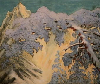 CONTEMPORARY ARTIST (20th century). Craggy Mountain Peak in the Winter, Mixed media on paper.