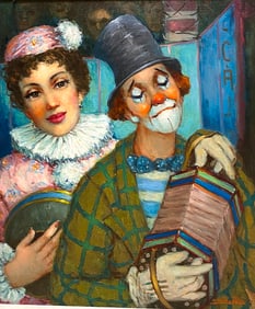 HAJNACKA SZARKA (Hungarian, 20th century). Male and Female Circus Clowns, Signed lower right. Oil on