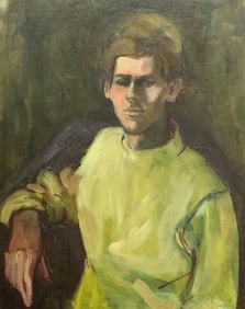 AMERICAN SCHOOL (20th century). Potrait of a young man in a yellow pullover, Oil on canvas.