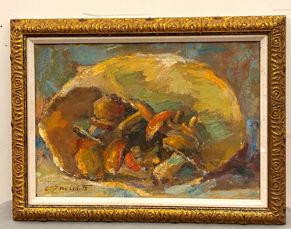 LADISLAV ZOUBEK (Czech, 1929-1992). A Bag Full of Mushrooms, 1978, Expressive still life oil on (1 of 18)