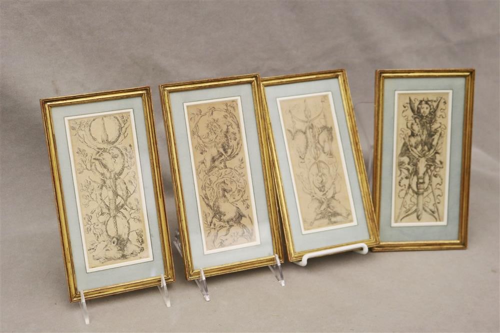 STEFANO DELLA BELLA (Italian, 1610–1664). Four works from portfolio titled "Ornaments or (1 of 20)