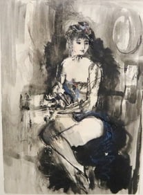 FRENCH SCHOOL (20th century). Seated Dancer, Watercolor and Gouache on paper. Unsigned. Framed. Not