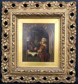 AFTER GERRIT DOU (Dutch, 17th century). The Violin Player, Late 19th century oil on board painting