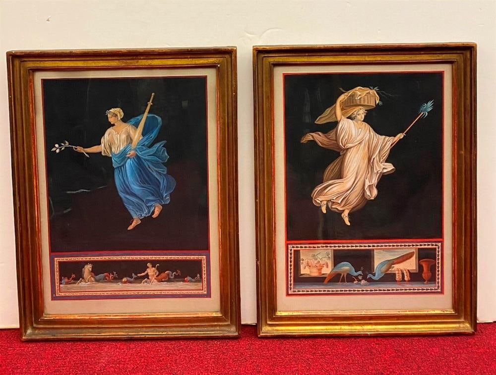 ITALIAN SCHOOL, (circa 1800). Pair of Neo-Classical Pompeian Designs of Ladies, Gouache on paper. (1 of 11)