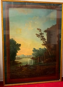 FOLLOWER OF HUBERT ROBERT (French, 18th century). A Landscape with a Watermill by a Lake, in a