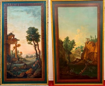 FOLLOWER OF HUBERT ROBERT (French, 18th century). Two works: Landscapes with Classical Ruins and