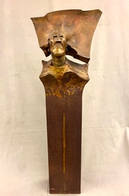 M. CULLING (20th century). Krol, Bronze sculpture bust set upon an imposing, elongated pedestal. The