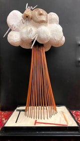 CONTEMPORARY TABLE-TOP ZEN SCULPTURE WITH SAND-RAKING BASE, - H: 27".