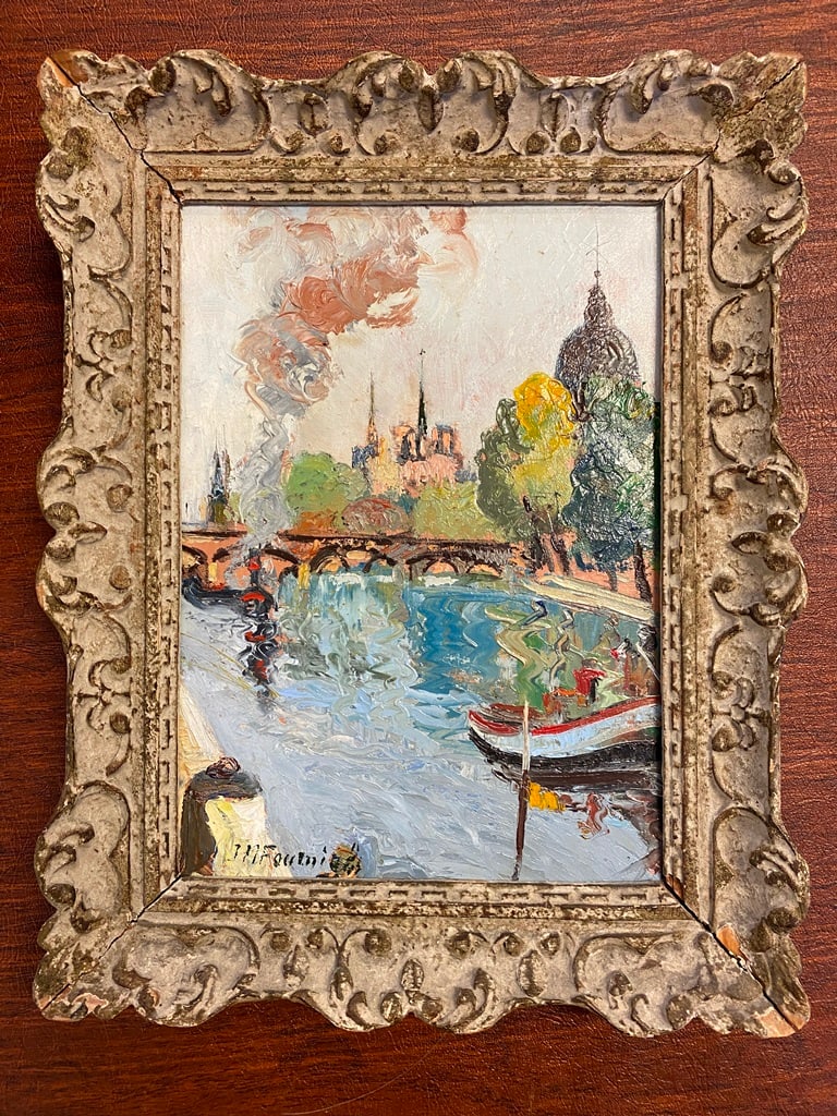 JEANNE MARGUERITE FOURNIALS (French, born 1910 - ?). Classic View of the Ile de la Cite, Paris, Oil (1 of 19)