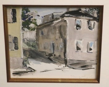 GEORGE WINGATE (American, 20th century). Street View, Mixed media on board (watercolor and gouache).