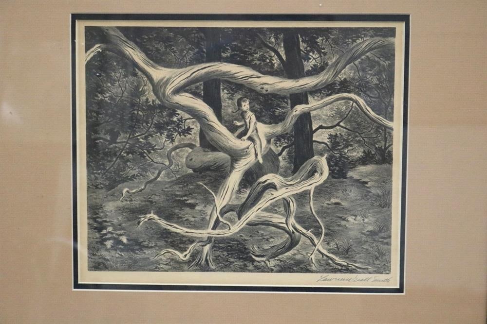 LAWRENCE BEALL SMITH (American, 1909 - 1995). Forest Flight, circa 1949, Lithograph on paper. Pencil (1 of 14)