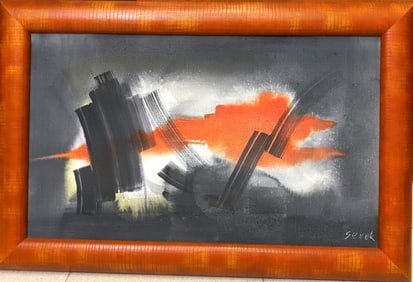 SEVEK (Austrian, 1918 - 1994). Intense dark grays/blacks bursts in an intense, glowing orange/red