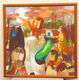 CONTEMPORARY ASIAN SCHOOL (20th century). Figure Holding a a Large Green Gourd, Vibrant, figurative