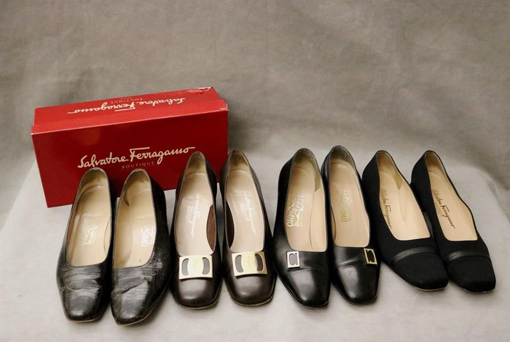 FOUR PAIRS LADY'S SALVATORE FERRAGAMO PUMPS, (1 of 14)