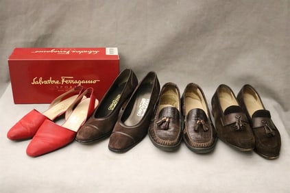 FOUR PAIRS LADY'S SALVATORE FERRAGAMO SHOES.
