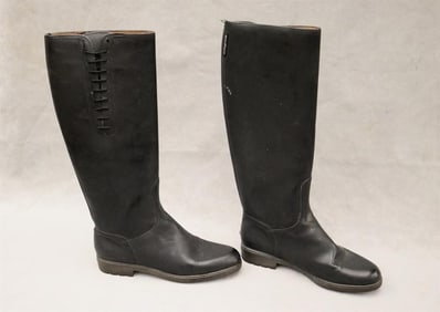 PAIR LADY'S SALVATORE FERRAGAMO SPORT BLACK LACE-UP RUBBER KNEE-HIGH BOOTS.