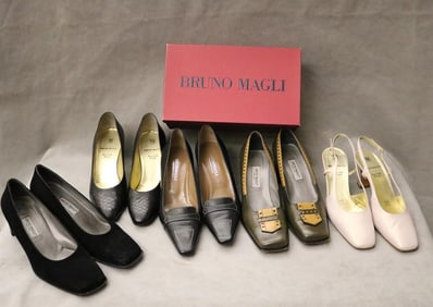 FIVE PAIRS LADY'S BRUNO MAGLI HIGH HEELED PUMPS, SIZE 9.