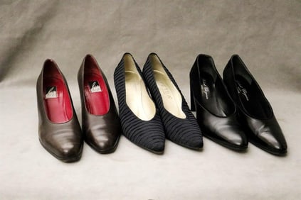 THREE PAIRS LADY'S DESIGNER PUMPS: CHARLES JOURDAIN, PETRA, AND ROBERT CLERGERIE .