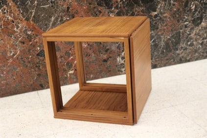KAI KRISTIANSEN DANISH MODERN TEAKWOOD TRIO OF NESTING TABLES. - As single cubed form: 16 3/4 in. x