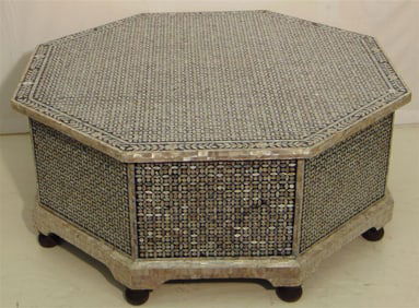 MOROCCAN MOTHER-OF-PEARL INLAID OCTAGONAL CENTER TABLE, - D: 39 1/2 in.