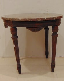 LOUIS XVI STYLE STAND WITH CIRCULAR MOTTLED MARBLE TOP. - H: 18 1/2 in.; Top, D: 19 1/2 in.