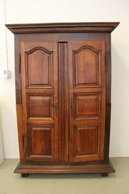 FRENCH PROVINCIAL OAK AND FRUITWOOD TWO-DOME ARMOIRE, 18th century. - H: 75 in. W: 51 in. D: 22 1/2