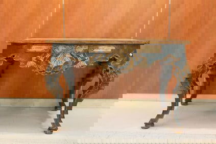 ITALIANATE CARVED AND PAINTED CONSOLE TABLE, - H: 33 in. W: 49 in. D: 28 1/4 in.