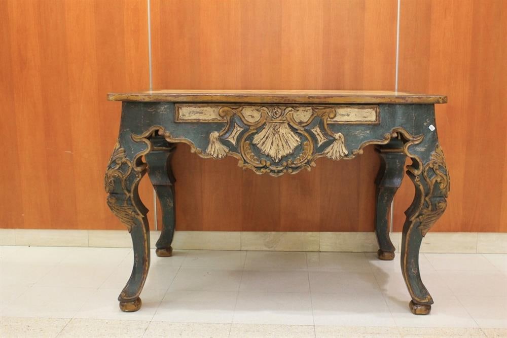 ITALIANATE CARVED AND PAINTED CONSOLE TABLE, - H: 33 in. W: 49 in. D: 28 1/4 in. (1 of 12)