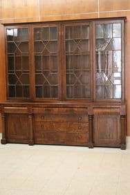 AMERICAN MAHOGANY BOOKCASE CABINET, mid 19th century. - H: 95 in. W: 96 in. D: 23 in.
