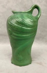 ROSEVILLE POTTERY ROZANE WARE "EGYPTO" PITCHER IN CURDLED GREEN.